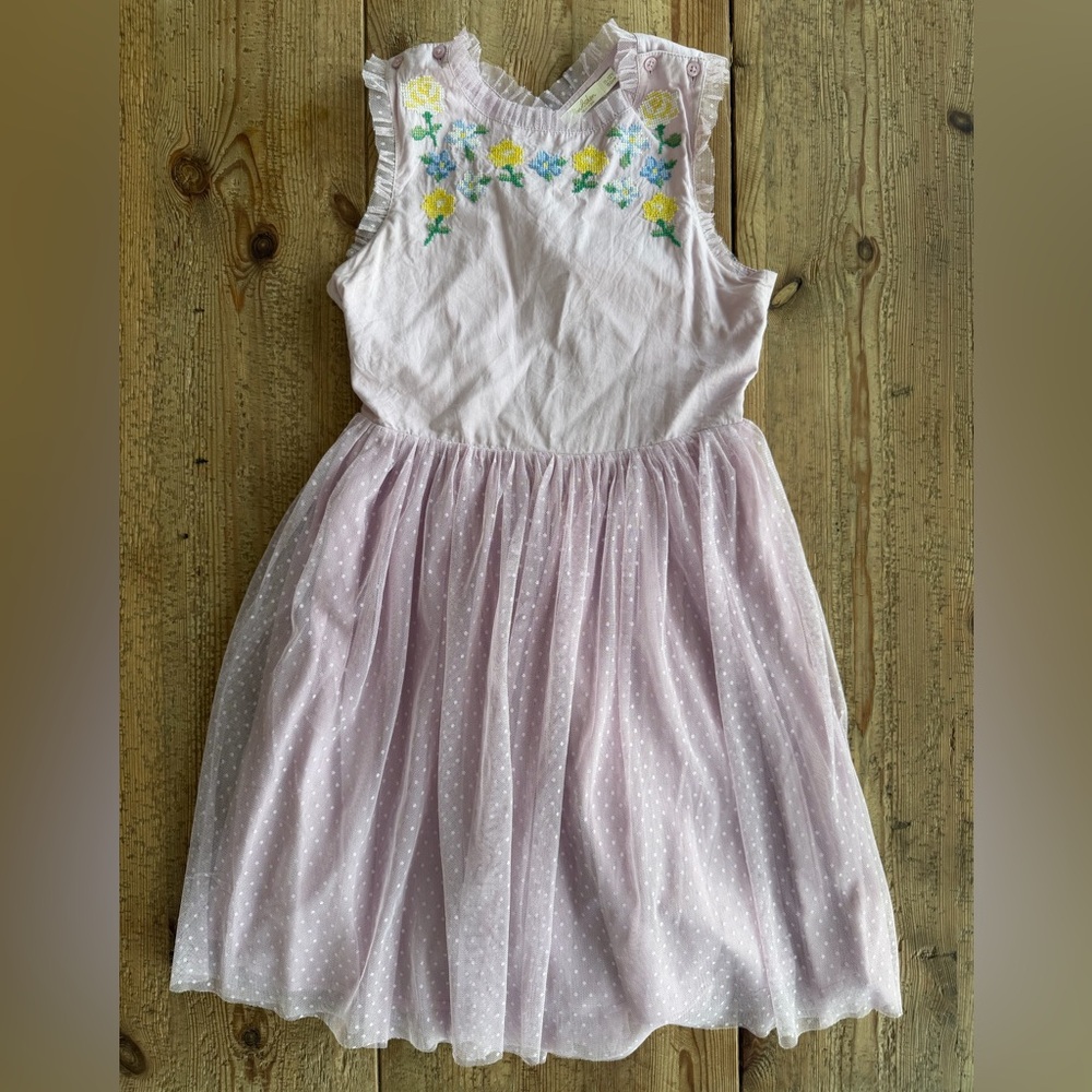 Mini Boden Lavender Cross Stitch Embroidered Tulle Special Occasion Dress